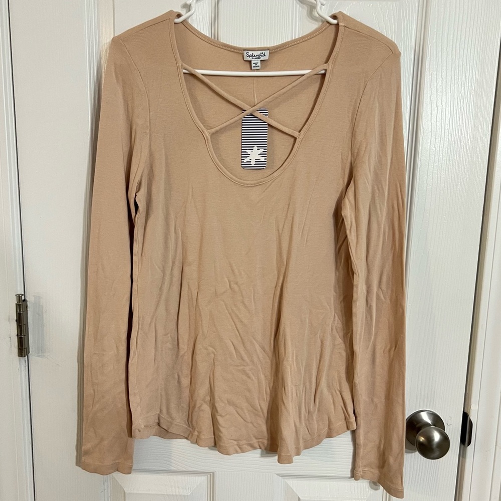 Splendid too long sleeve blush crossed vneck basic new with tags